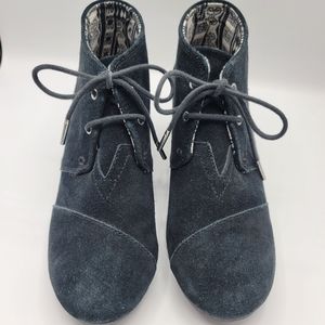 Toms Wedge, Black, Size 8.5, ankle boot, suede